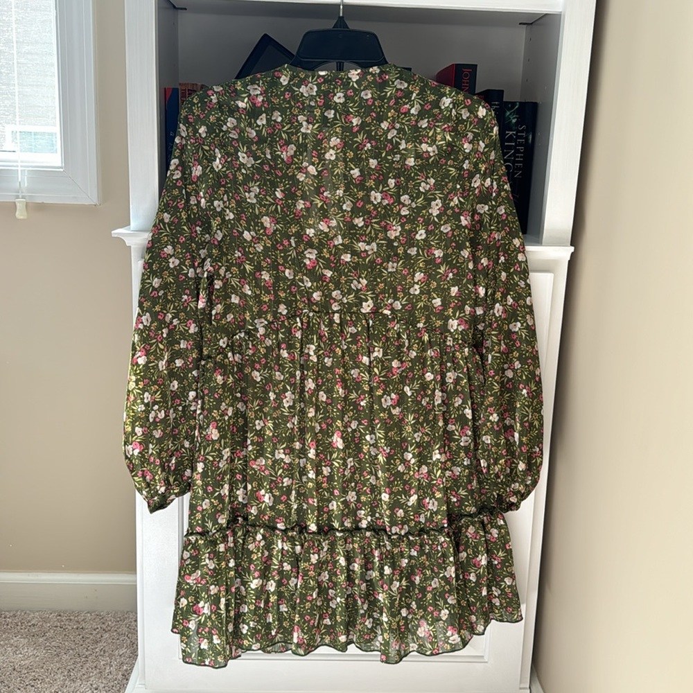 NWT Zara Women's Multicolor Long Sleeve Floral Metallic Ruffle Mini Dress XS - Picture 6 of 8